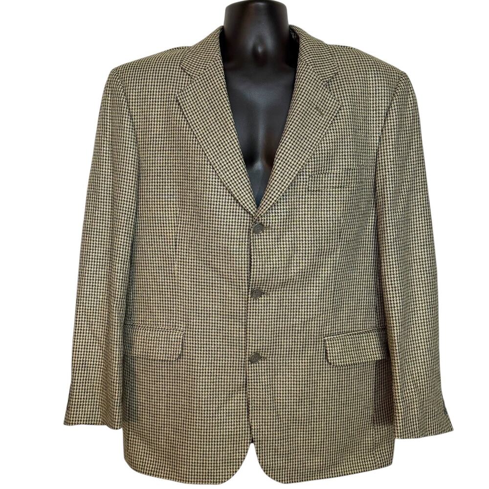 VTG 90s Oleg Cassini Men 42S Tan Houndstooth Blazer Slovakia Made Light Academia